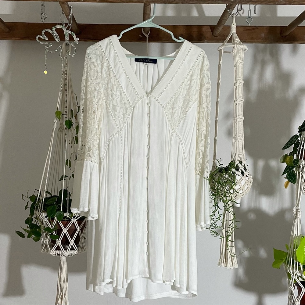 White lace button up dress